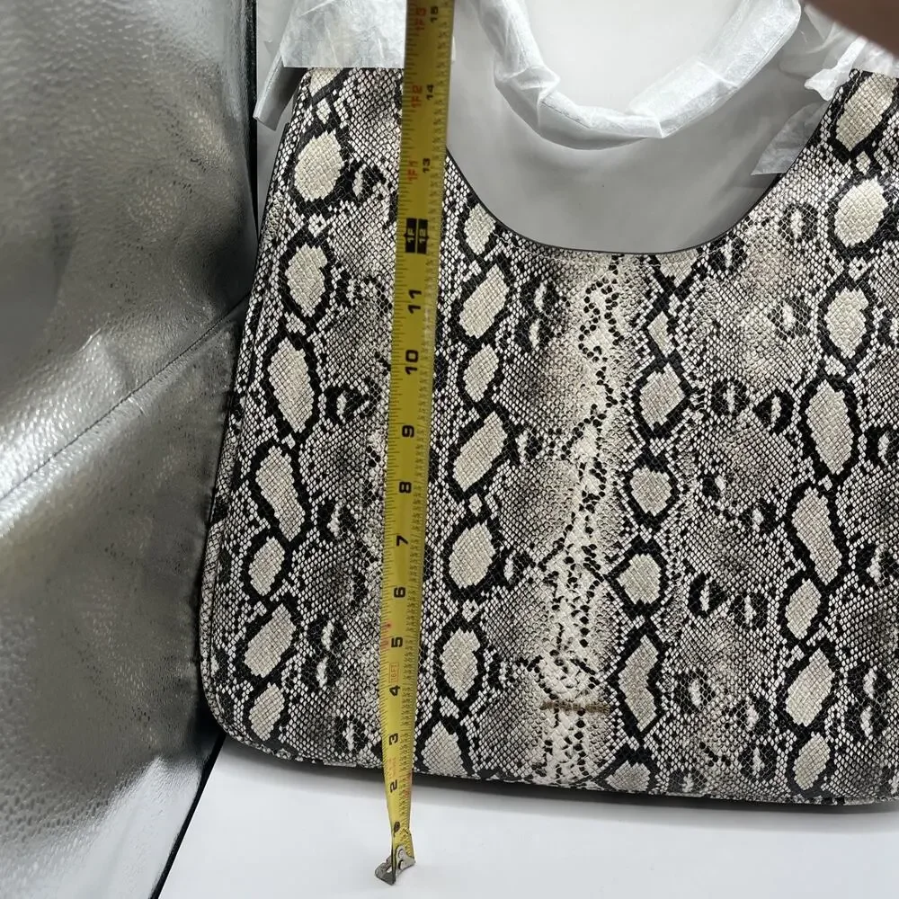 Michael Kors Nolita Shoulder Bag Snakeskin Embossed Leather X-Large Black Beige